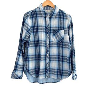 Dylan Button Down Shirt Size S Cotton Gauze Plaid Button Up Roll Up Tab Sleeves